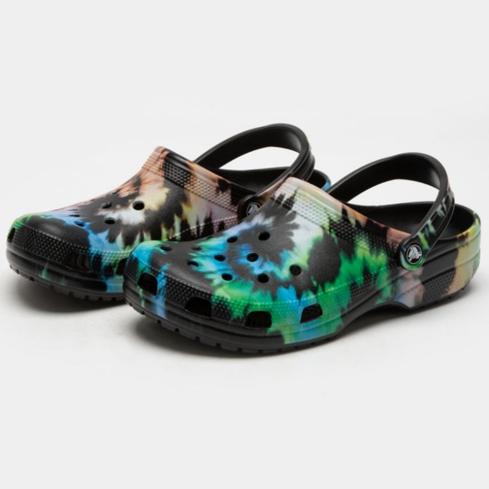 Crocs Classic Black and TyeDye Women's size 8 Mens size 6
